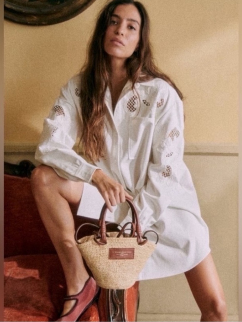 Sezane Maxine Dress Ecru Embroidered Size 38 US 6 NWT